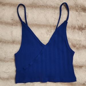 EUC Free People Blue Ribbed Cotton Crop Camisole Large